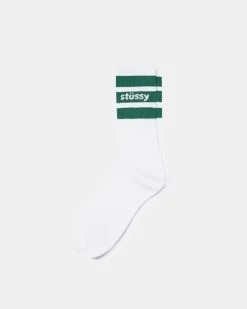 Stüssy Stripe Crew Socks (White | Green)