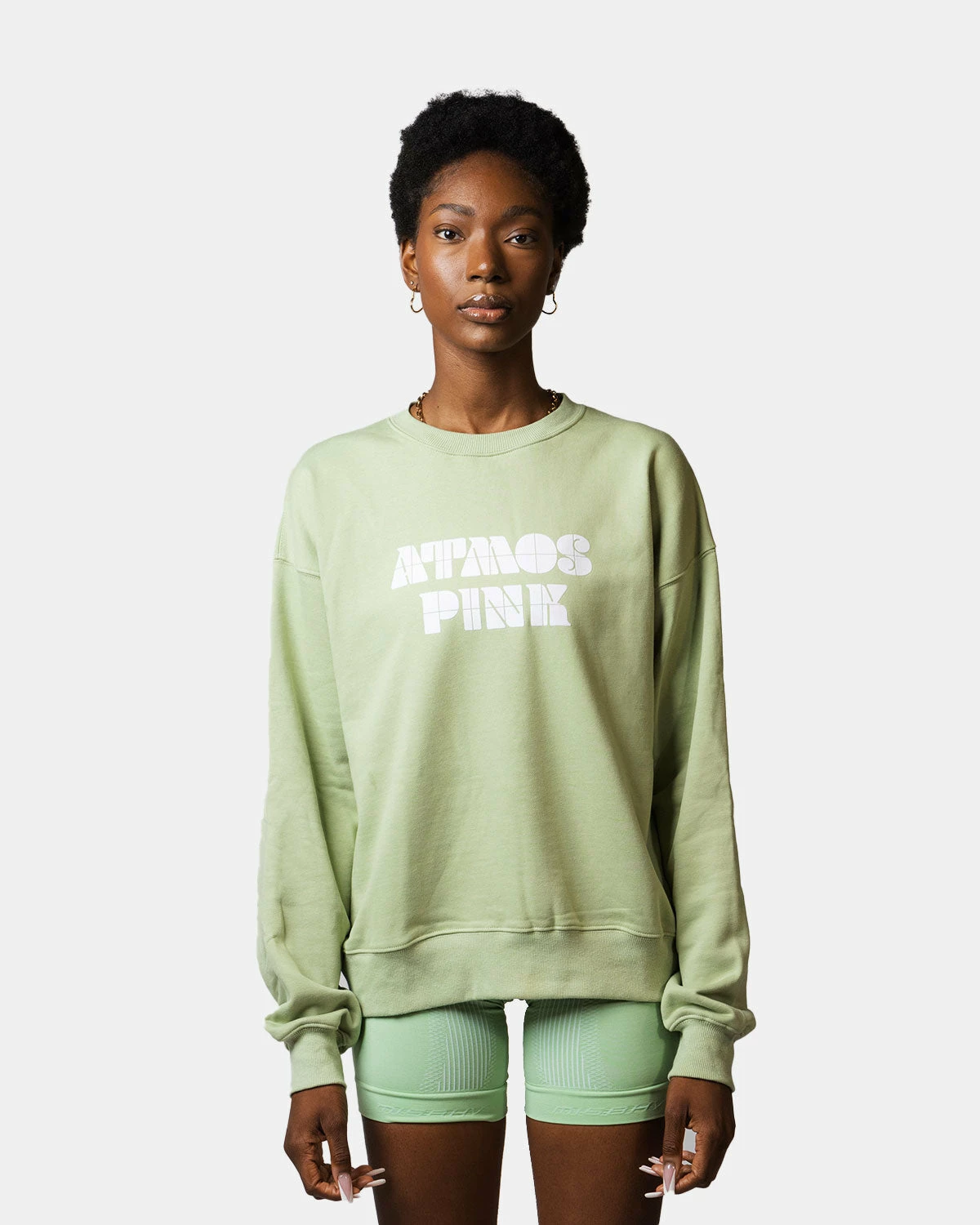 Atmos Pink Crew Logo Sweatshirt (Mint) 1 Atmos Pink Crew Logo Sweatshirt (Mint)