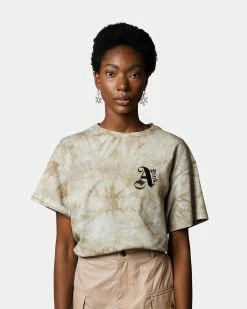 Atmos Pink Logo Embrodiered Tie-Dye Oversize Tee (Beige)