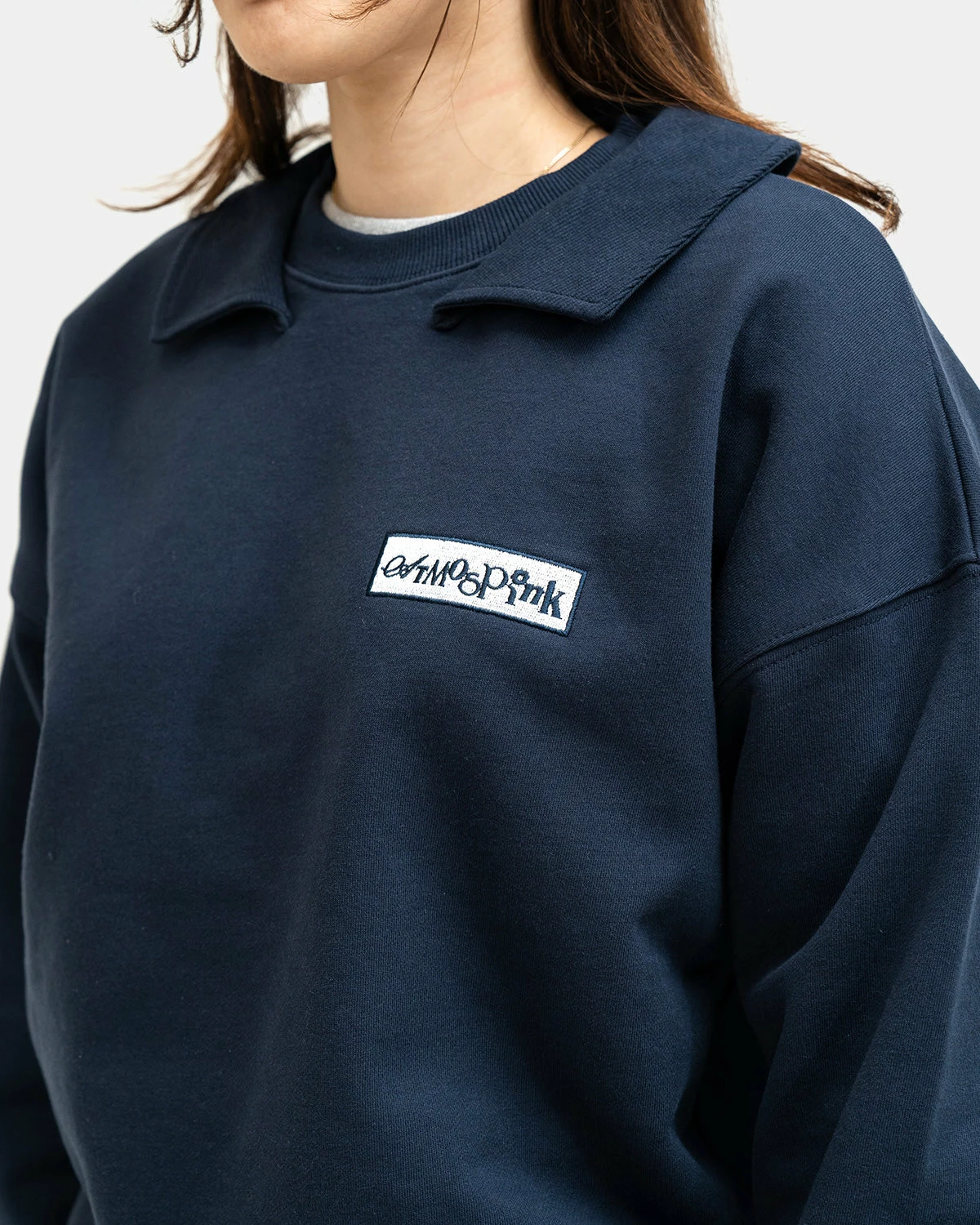 Atmos Pink Collared Sweat Top (Navy) 2 Atmos Pink Collared Sweat Top (Navy) - Image 2