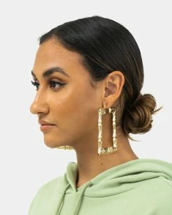 Seville Michelle Plain Rectangle Gold Bamboos Hoop Earrings -Venum store SS 07828