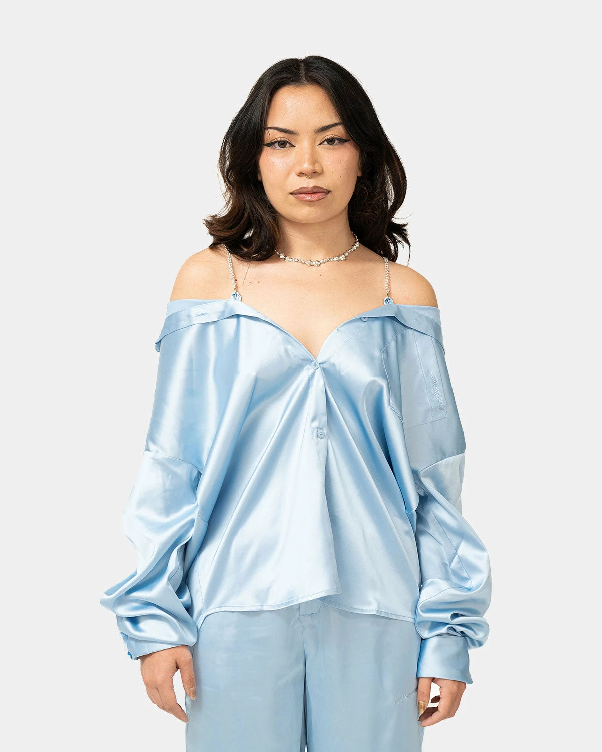 Atmos Pink Satin Colored Shirt (Light Blue) 1 Atmos Pink Satin Colored Shirt (Light Blue)