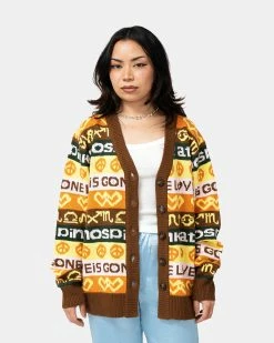 Atmos Pink Handwritten Style Jacquard Knit Cardigan (Brown) -Venum store SS 08458