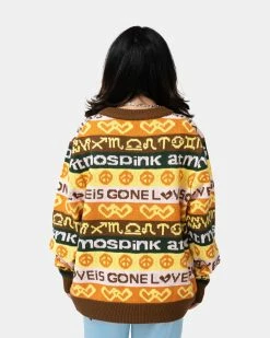 Atmos Pink Handwritten Style Jacquard Knit Cardigan (Brown) -Venum store SS 08461