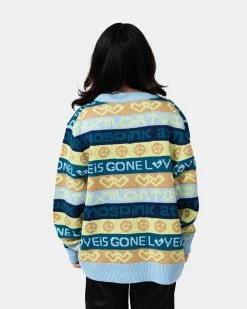 Atmos Pink Handwritten Style Jacquard Knit Cardigan (Blue) -Venum store SS 08479