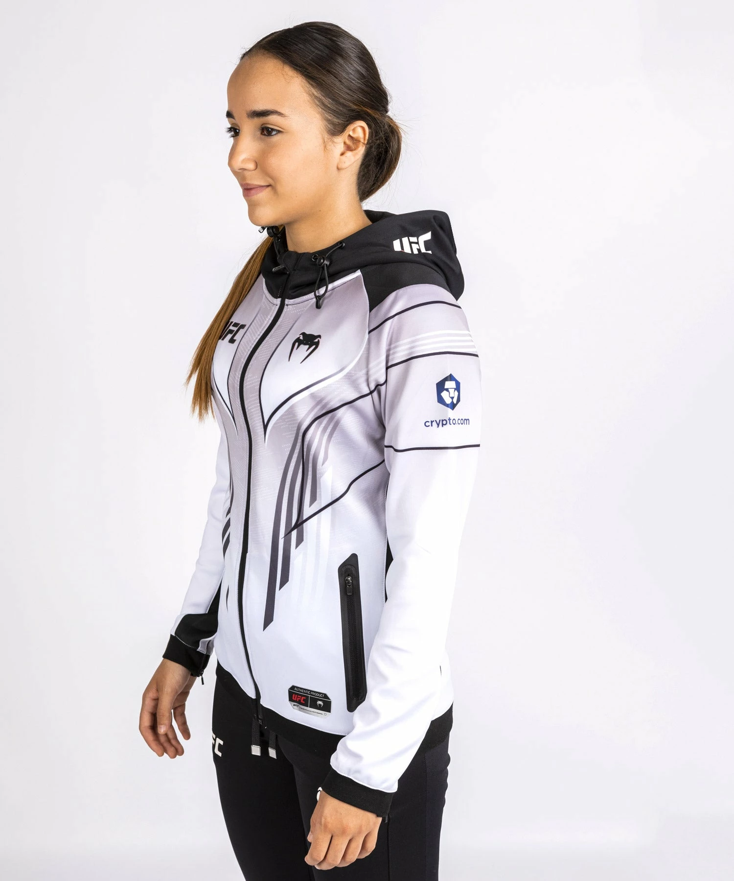 UFC Venum Personalized Authentic Fight Night 2.0 Women's Walkout Hoodie - White - Image 4