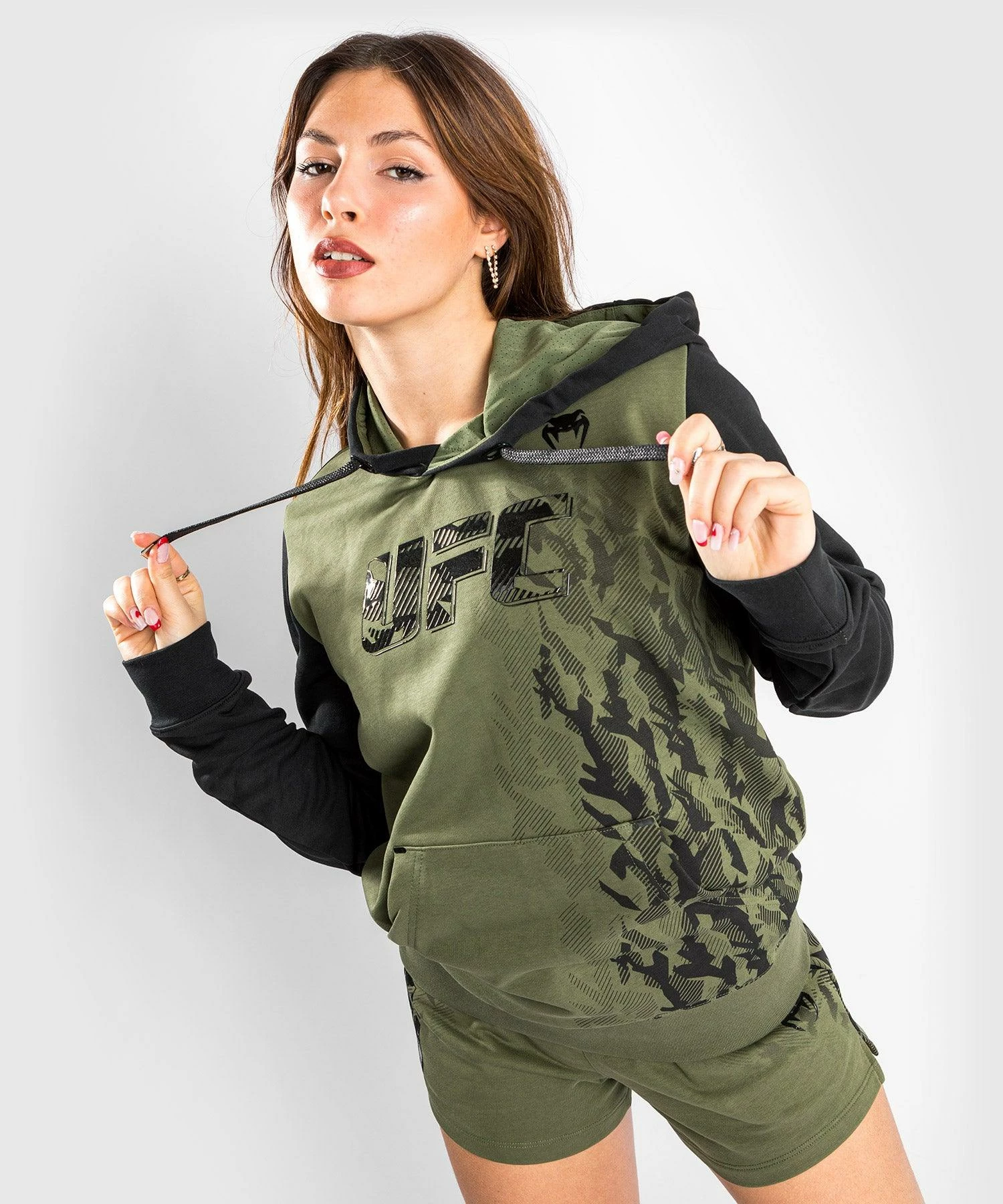 UFC Venum Authentic Fight Week Women's Pullover Hoodie - Khaki 1 UFC Venum Authentic Fight Week Women's Pullover Hoodie - Khaki