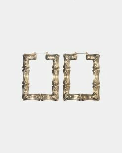 Seville Michelle Plain Rectangle Gold Bamboos Hoop Earrings
